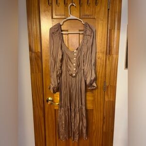 NWT OOAK Samantha pleet silk sample dress tan 6